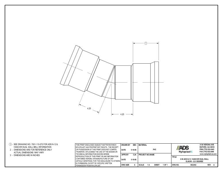 6" N-12 Dual Wall Elbow - 22.5 Degree Nyloplast Detail