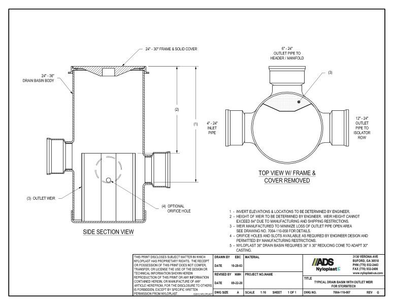 Drain Basin with Outlet Weir for Stormtech Nyloplast Detail