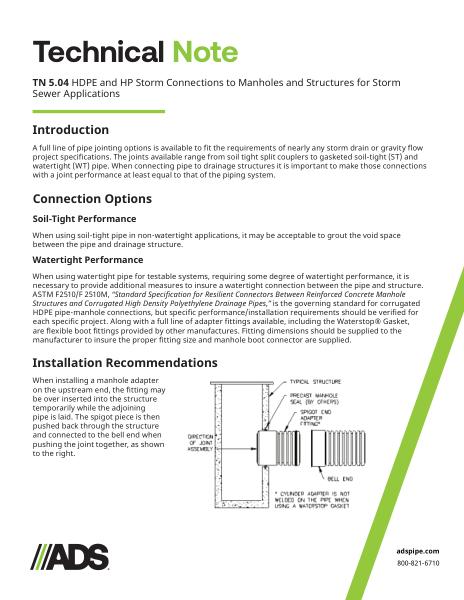 TN 5.04 HDPE and HP Storm Connections to Manholes and Structures