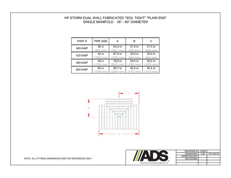 36"-60" ST Plain End Single Manifold (HP Storm Manifolds Fittings Manual)