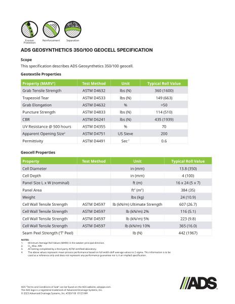 350/100 Geocell Geosynthetic Specification